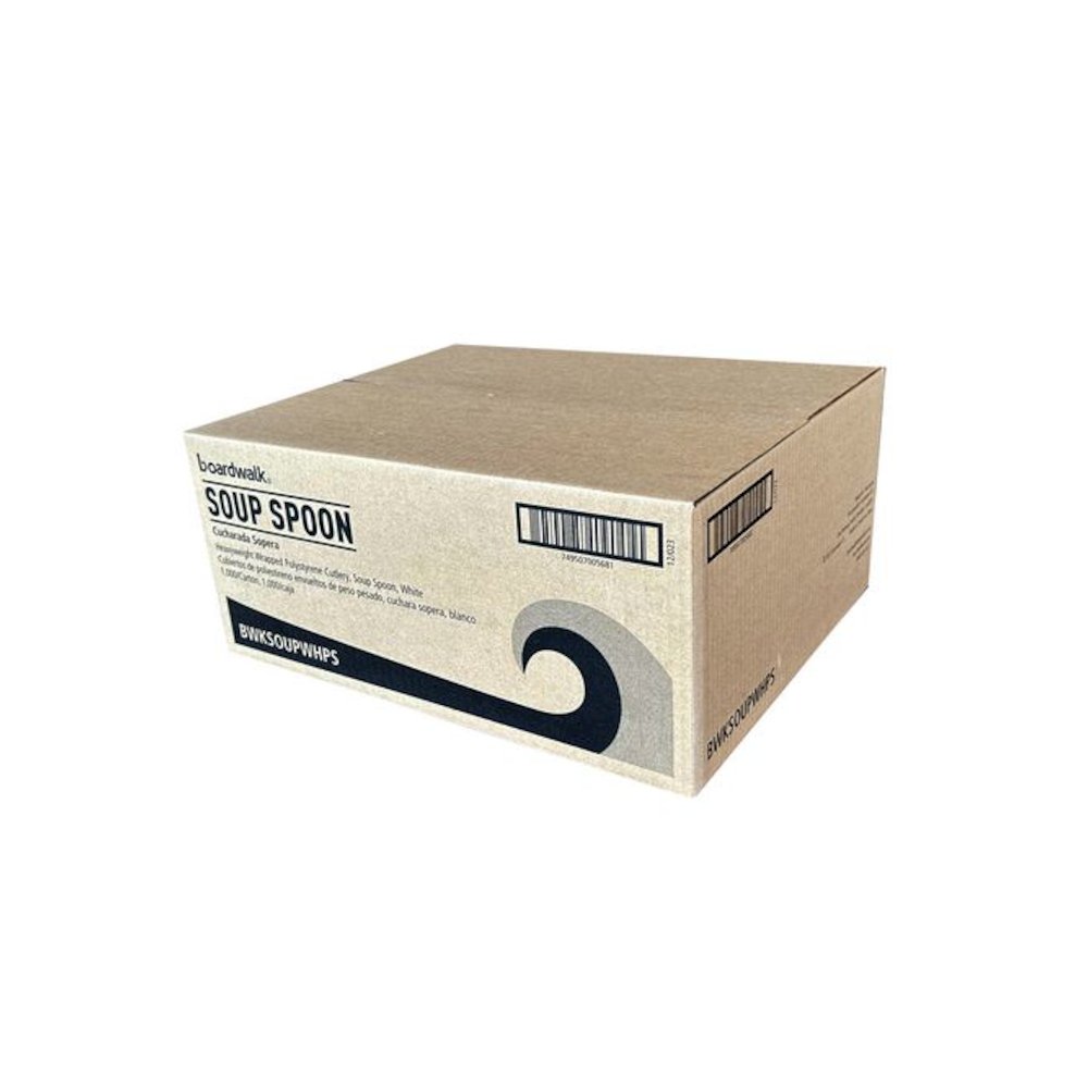 Heavyweight Wrapped Polystyrene Cutlery, Soup Spoon, Plastic, White, 1,000/Carton. Picture 5