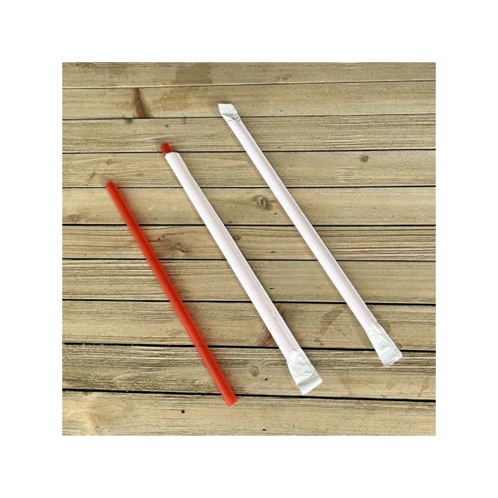 Wrapped Giant Straws, 7.75", Polypropylene, Red, 300/Pack, 24 Packs/Carton. Picture 5