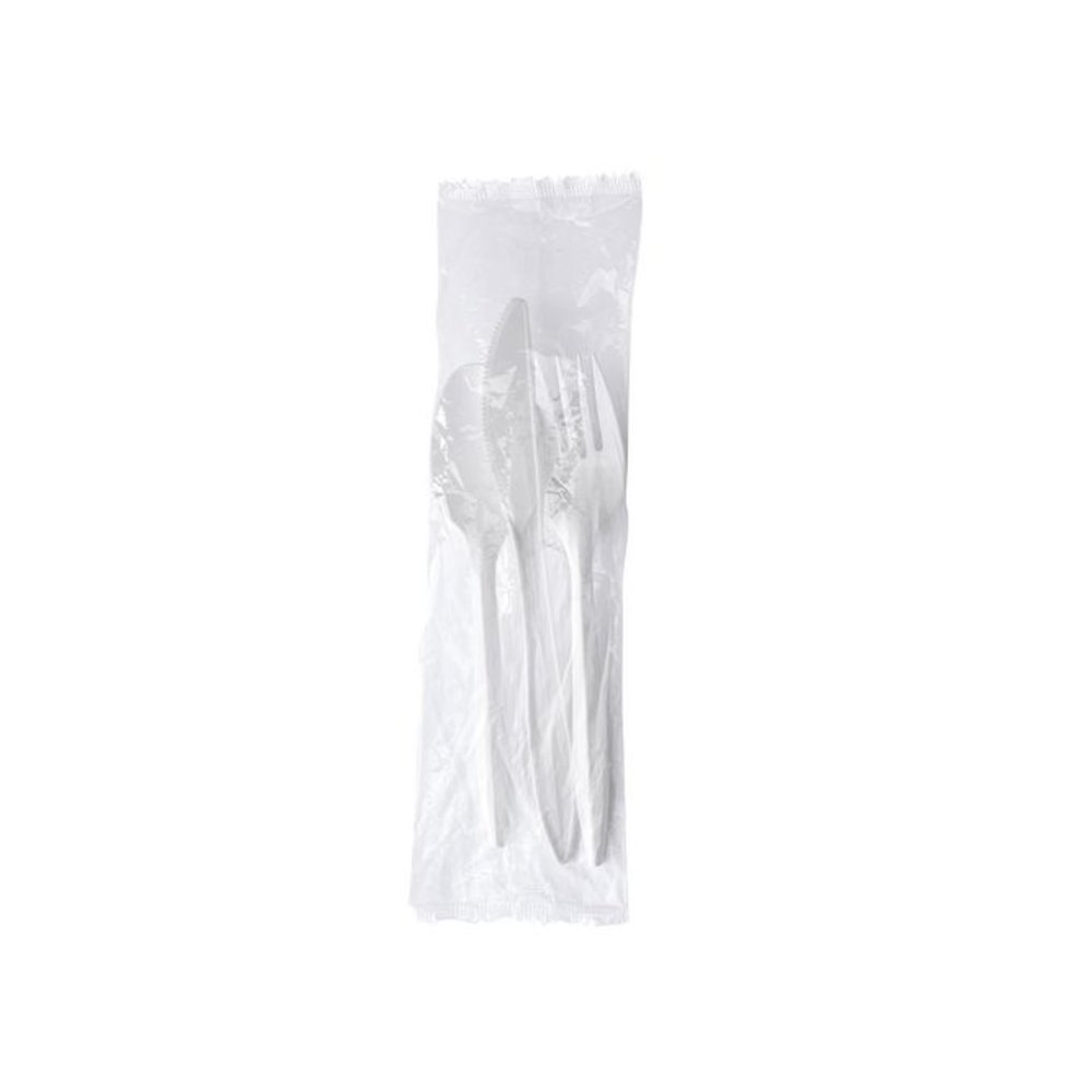 Three-Piece Polystyrene Cutlery Kit, Mediumweight, Fork/Knife/Spoon, Plastic, White, 250/Carton. Picture 2