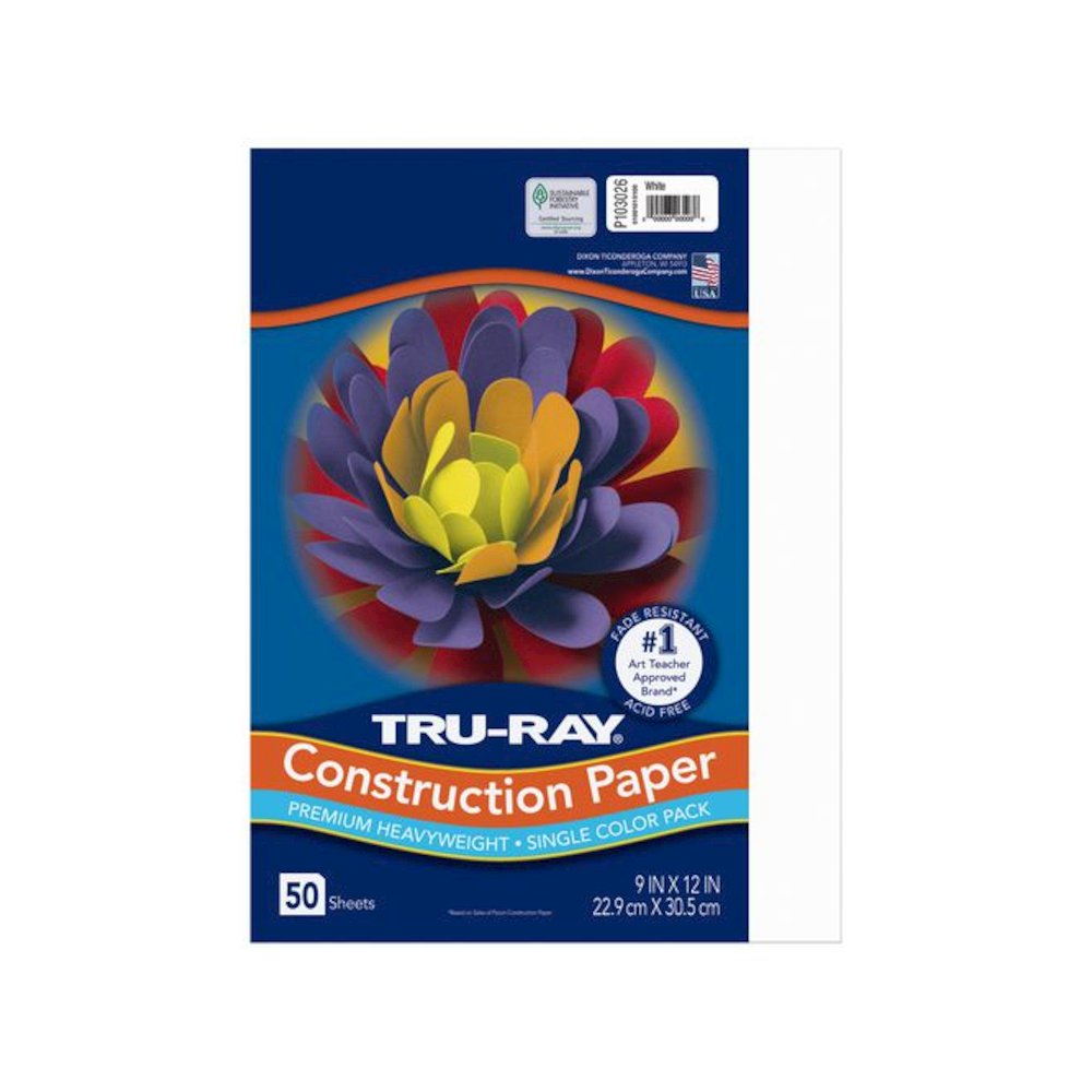 Tru-Ray Construction Paper, 76 lb Text Weight, 9 x 12, White, 50 Sheets/Pack, 50 Packs/Carton. Picture 1