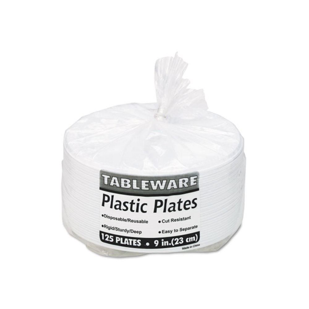 Plastic Dinnerware, 3-Compartment Plates, 9" dia, White, 125/Pack. Picture 3