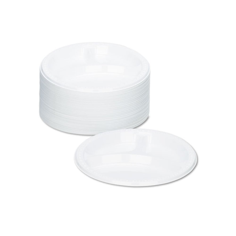Plastic Dinnerware, 3-Compartment Plates, 9" dia, White, 125/Pack. Picture 2