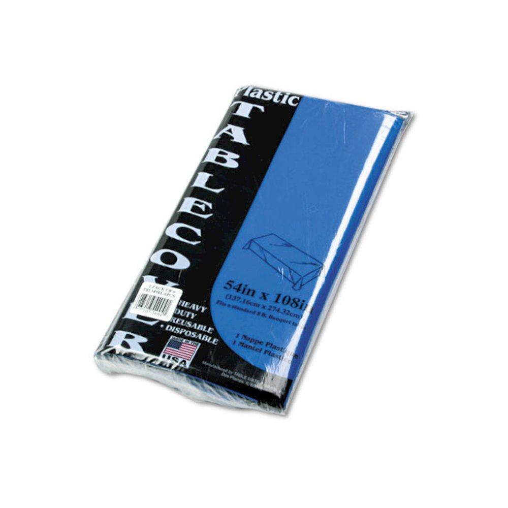 Table Set Rectangular Table Cover, Heavyweight Plastic, 54" x 108", Blue, 6/Pack. Picture 1