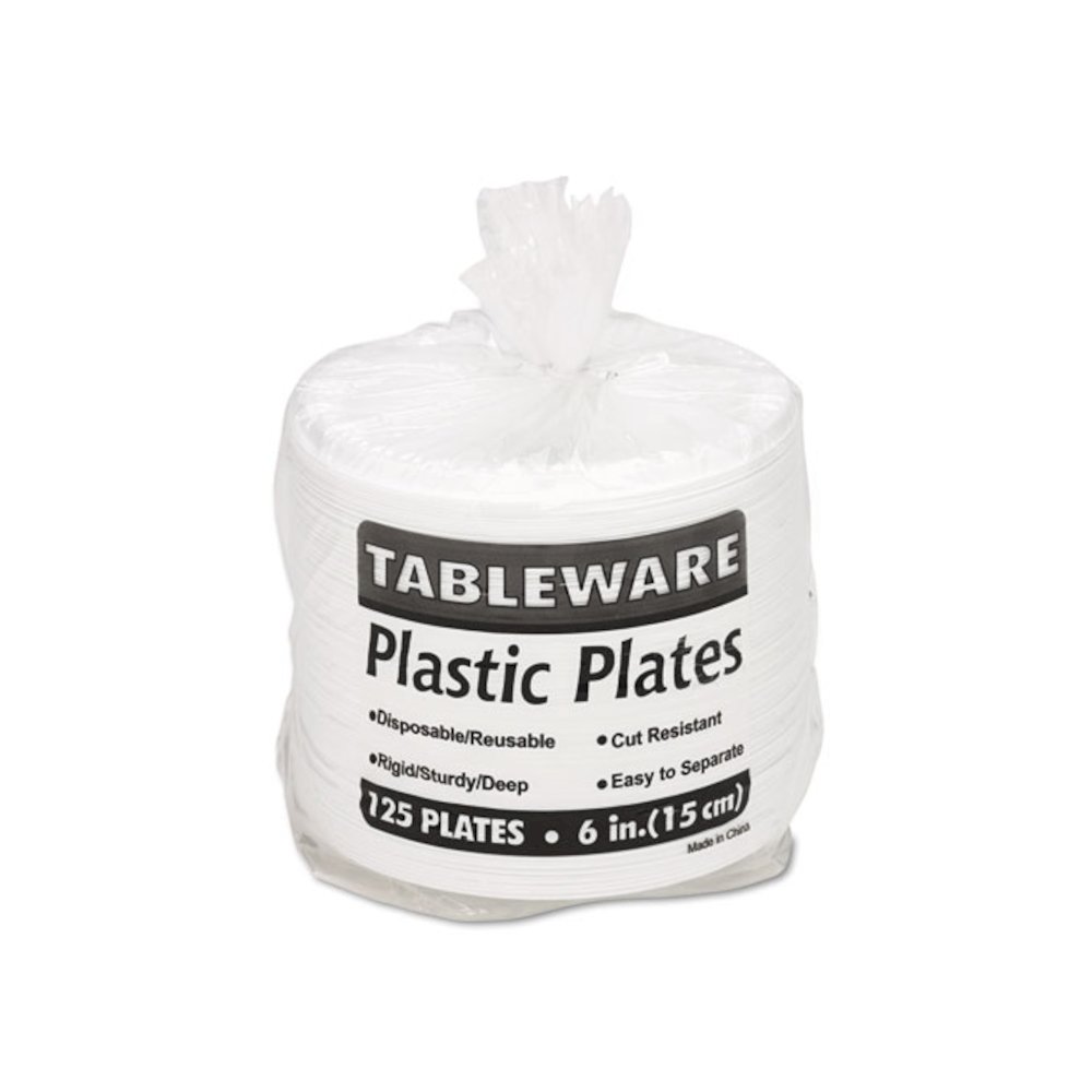 Plastic Dinnerware, Plates, 6" dia, White, 125/Pack. Picture 3