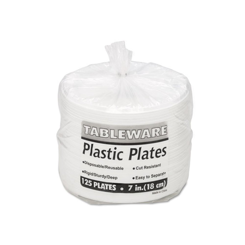 Plastic Dinnerware, Plates, 7" dia, White, 125/Pack. Picture 3