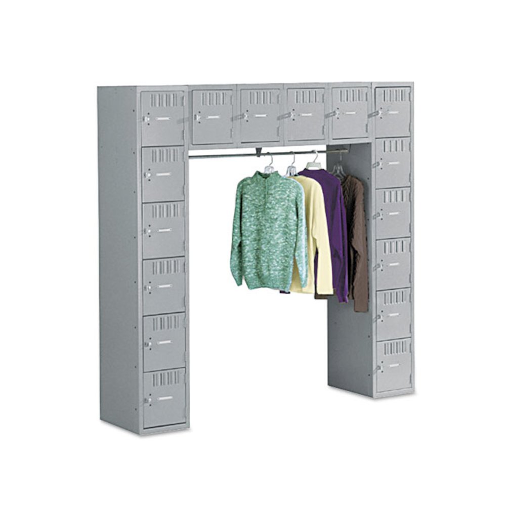 Sixteen Box Compartments and Coat Bar, 72w x 18d x 72h, Medium Gray. Picture 1