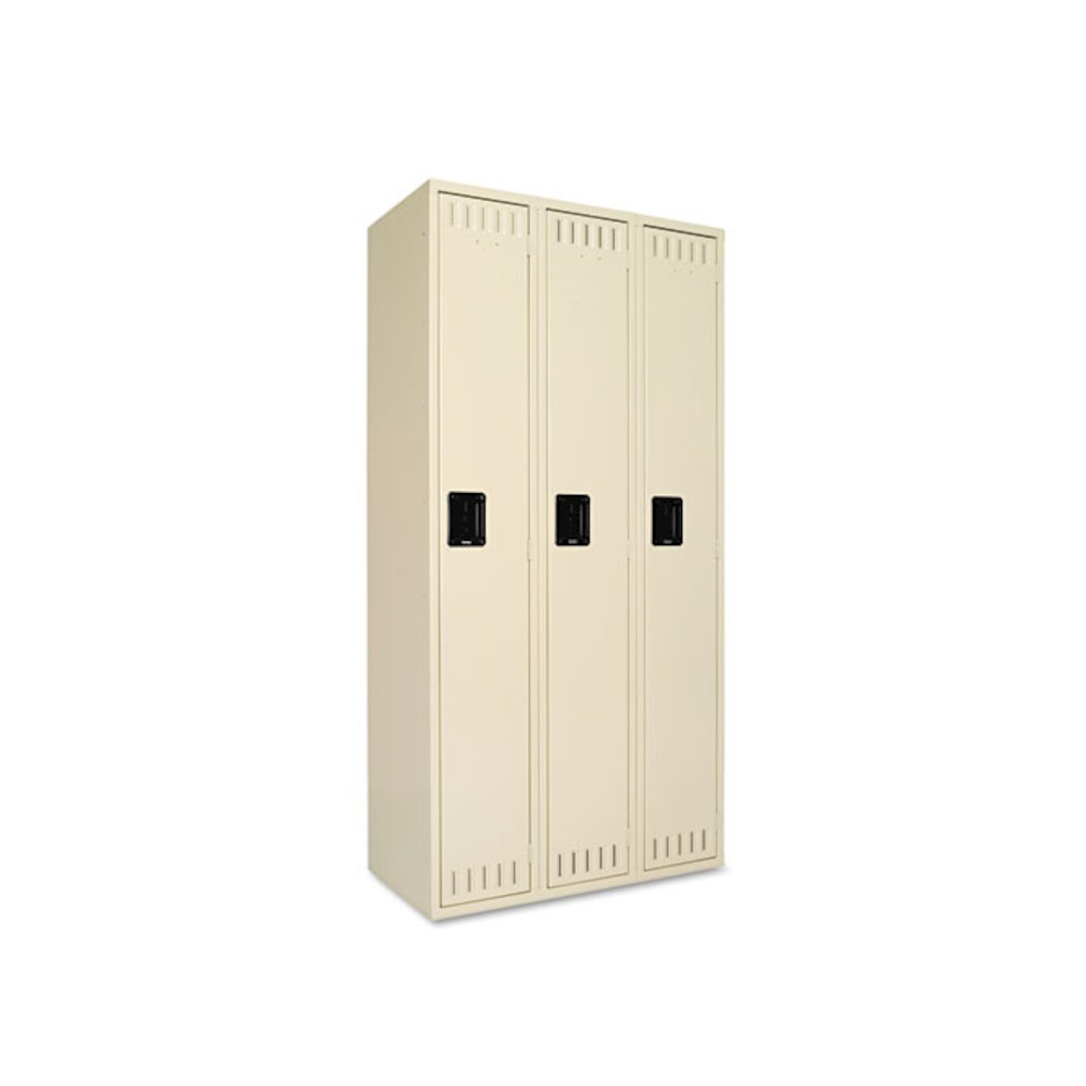 Single-Tier Locker, Three Lockers with Hat Shelves and Coat Rods, 36w x 18d x 72h, Sand. Picture 1