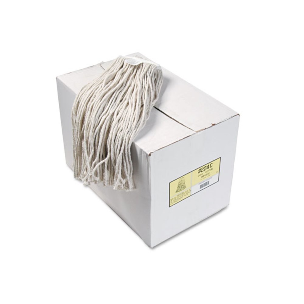 Premium Cut-End Wet Mop Heads, Cotton, 24 oz, White, 12/Carton. Picture 1
