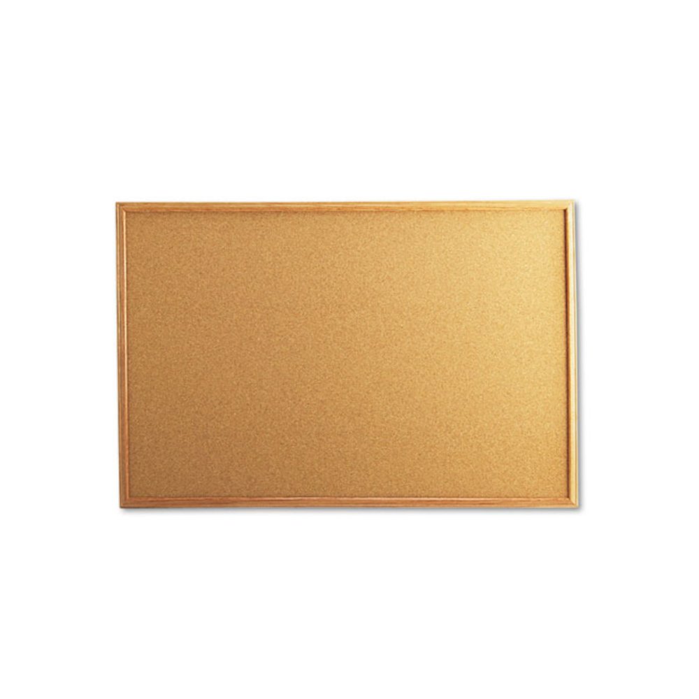 Cork Board with Oak Style Frame, 36" x 24", Tan Surface, Oak Finished Wood Frame. Picture 1