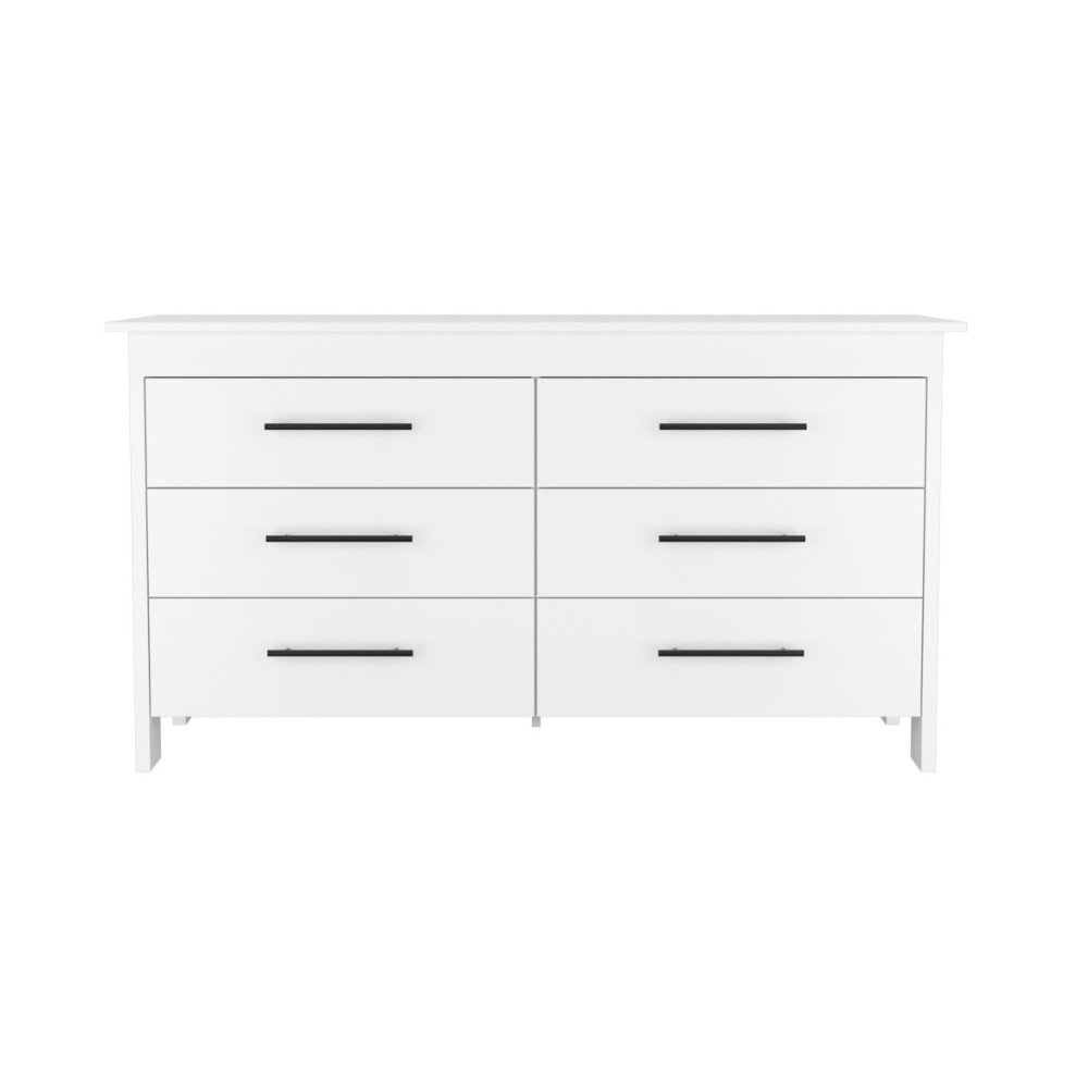 HMS 6 Drawer Double Dresser White MDF. Picture 1