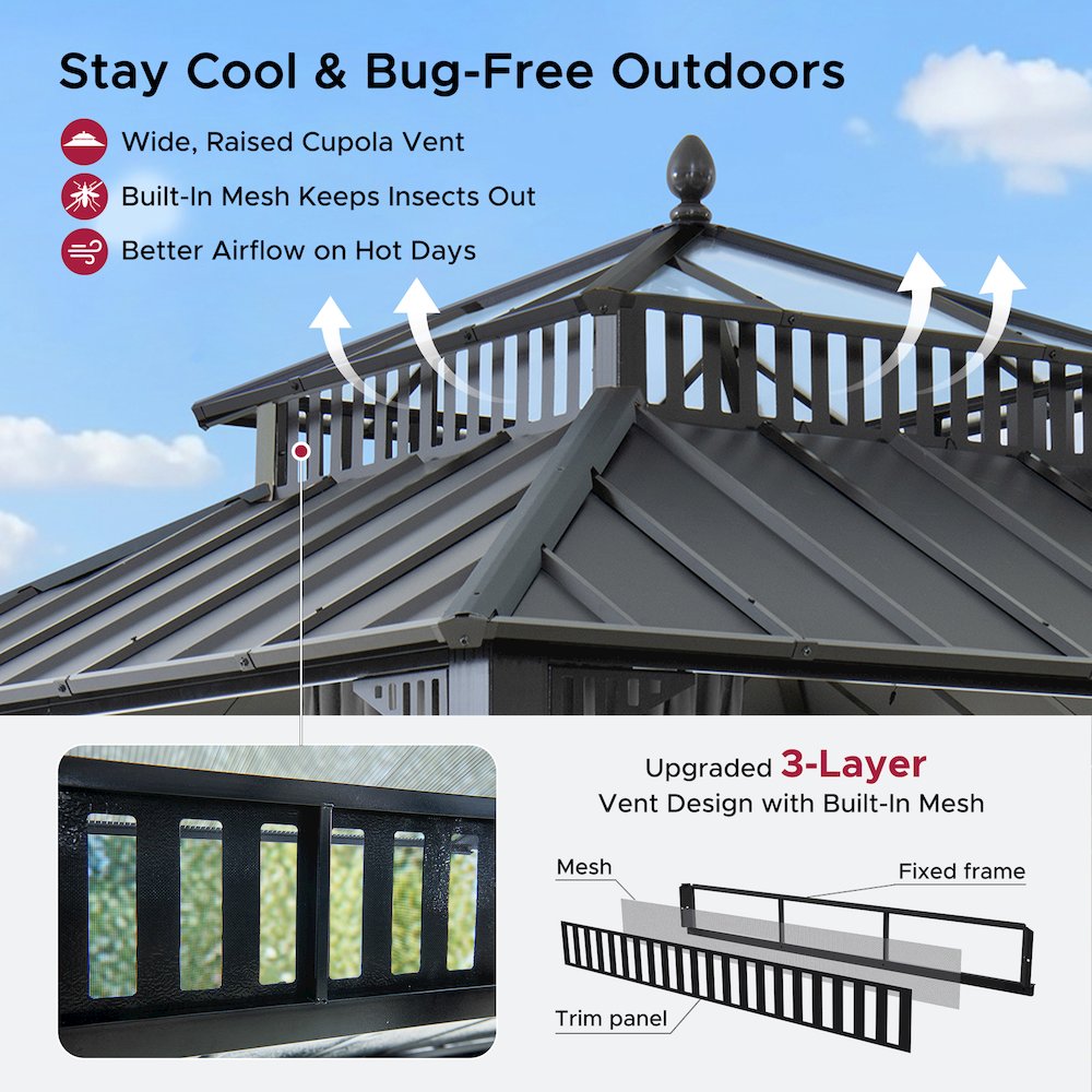 10 ft. x 10 ft. Kingston Extra-Tall, Wide Hardtop Gazebo. Picture 6