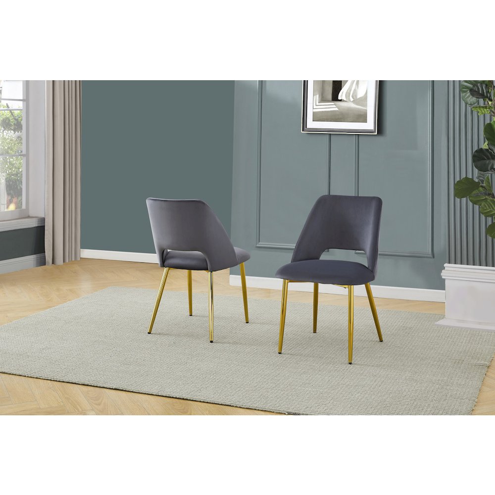 Dark Grey Velvet Dining Side Chair Openback, Chrome Gold, Set of 2. Picture 2
