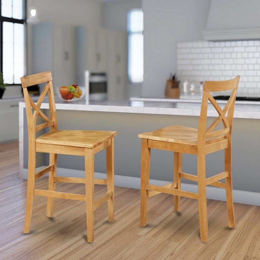 X-Back  stool  with  wood  counter  seat  in  Oak  finish,  Set  of  2. Picture 2