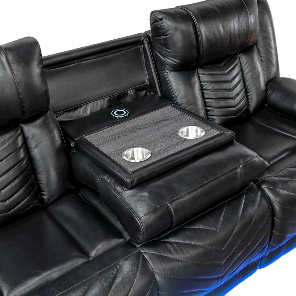 Sensa Power Reclining Sofa withTable withLed Belt Black. Picture 5