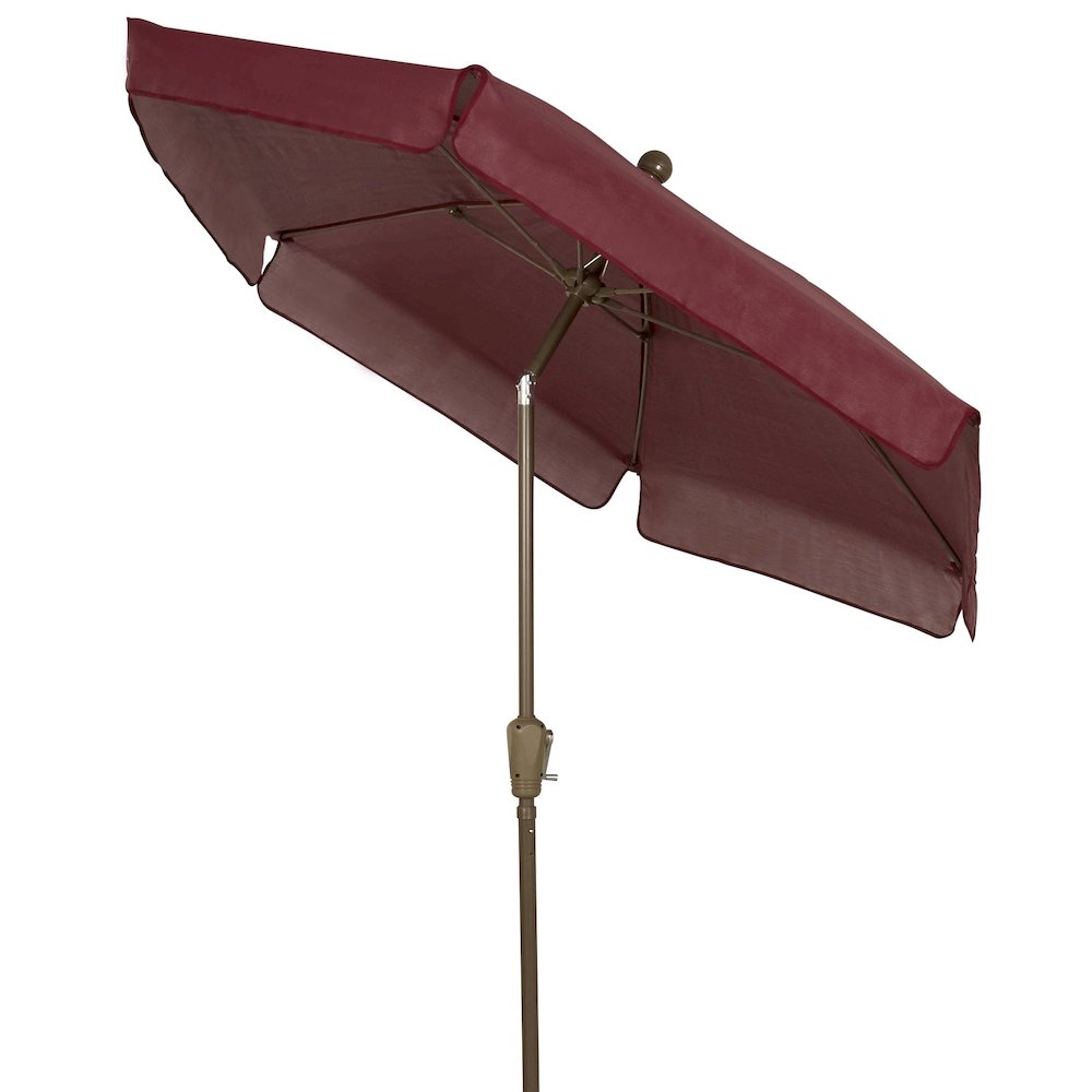 7.5' Hex Garden Tilt Umbrella 6 Rib Crank In Burgundy Vinyl Coated Weave. Picture 1