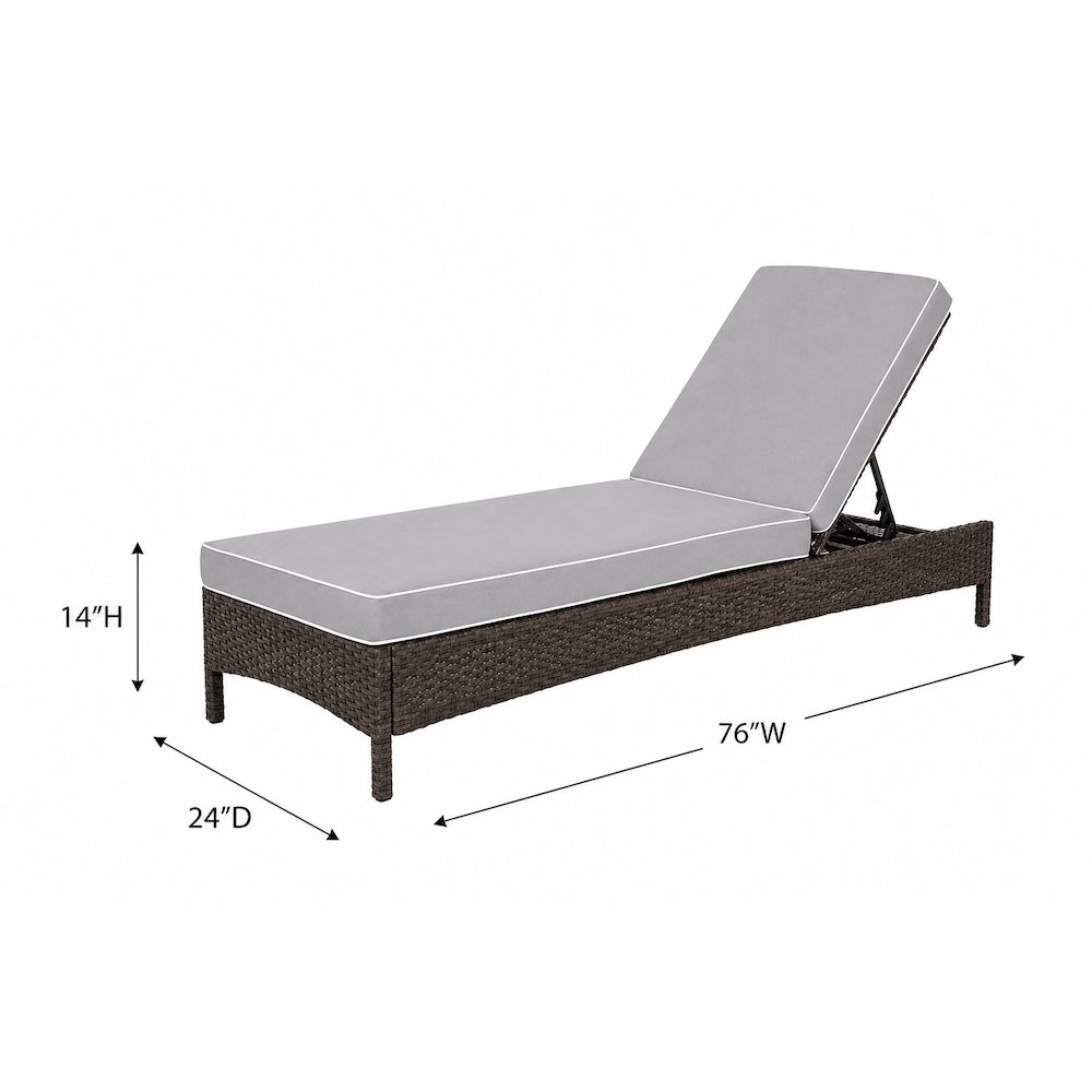 Gray/Brown Outdoor Wicker Chaise Lounge with Weather-Resistant Frame. Picture 3