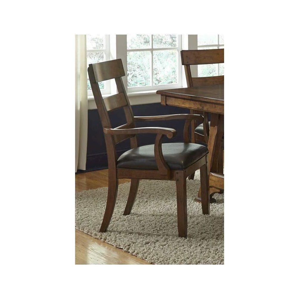 Ozark Ladderback Arm Chair, with Upholstered Seat, Warm Pecan. Picture 2