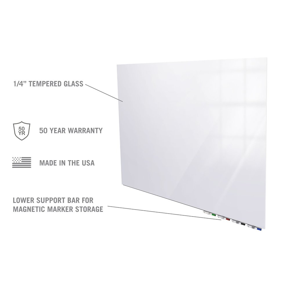 Ghent Aria 4'H x 8'W Magnetic Glass White Board, White Surface, Horizontal, 4 Rare Earth Magnets, 4 Markers and Eraser. Picture 4