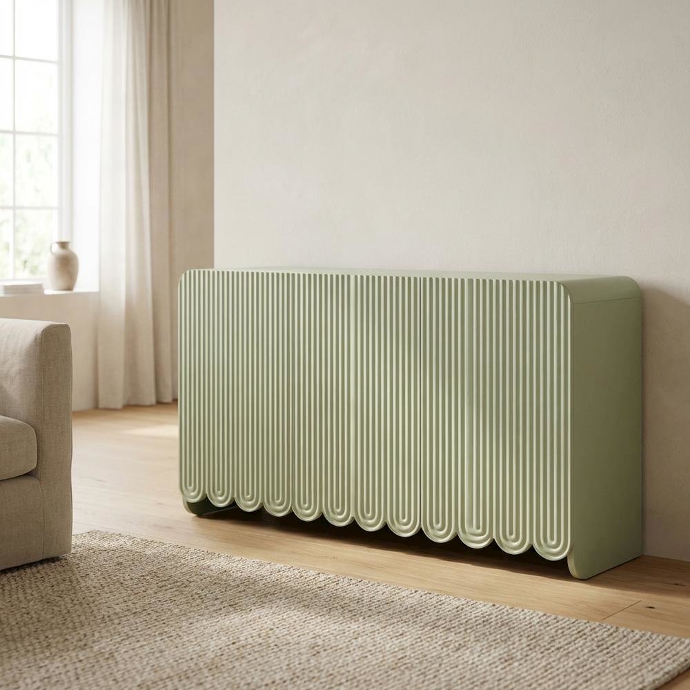 Scalloped And Fluted Storage Cabinet With Elegant Design In Neutral Finish. Picture 3