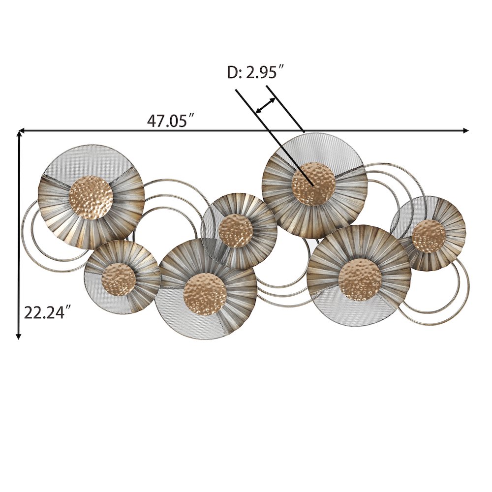 47" W Distressed Metal Modern Flower Wall Decor. Picture 5