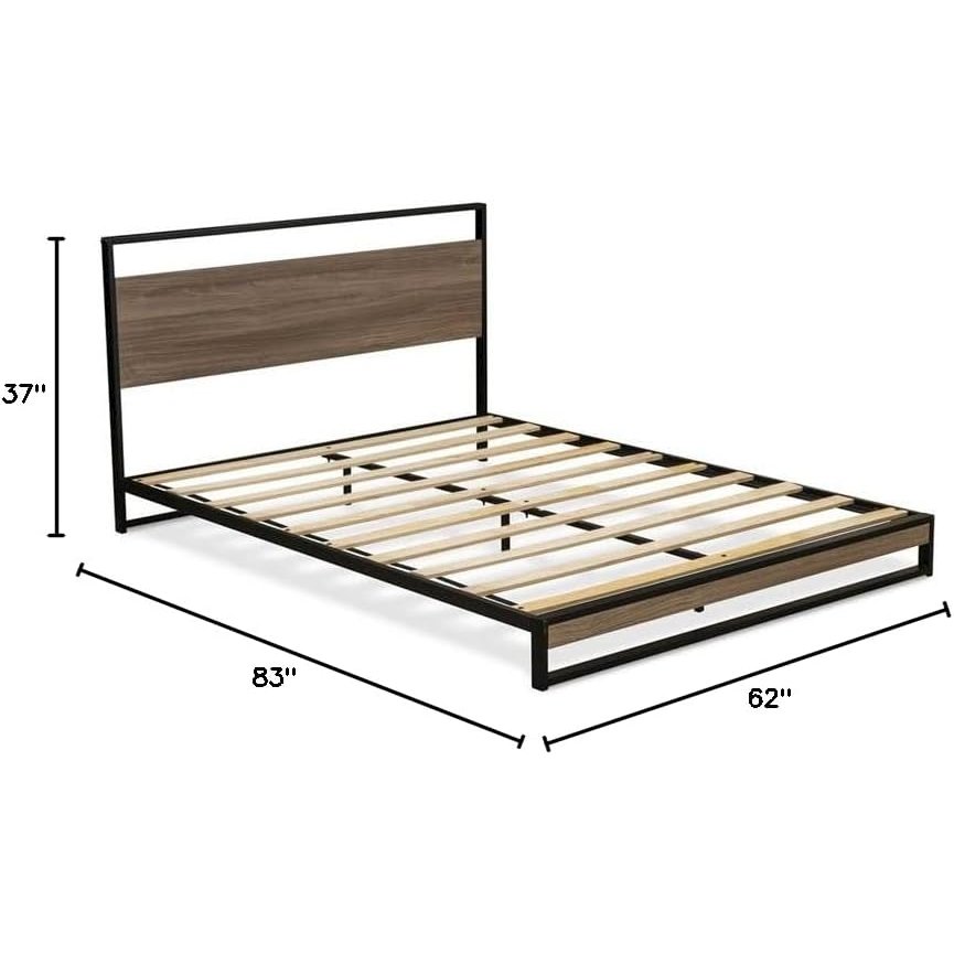 Wilson Queen Frame with 3 Supporting Legs - High-class Bed Frame in Powder Coating Black Color and Weathered Wood Laminate. Picture 3