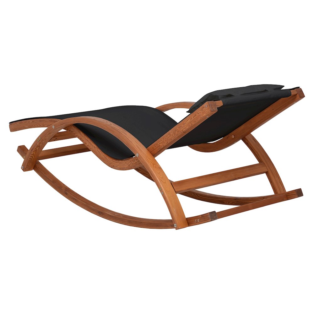 Outdoor Cedar Wood Patio Lounge Chair with Black Textilene Fabric. Picture 3