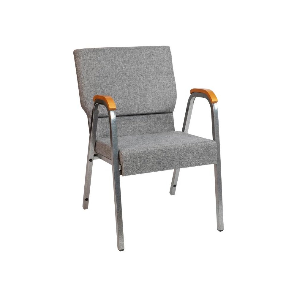 HERCULES Series 21"W Stacking Wood Accent Arm Church Chair in Gray Fabric - Silver Vein Frame. Picture 1