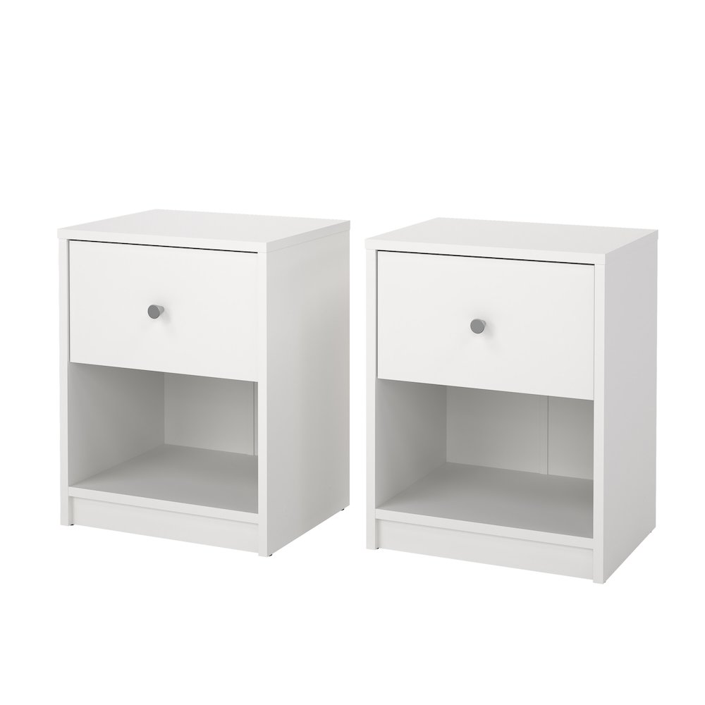 Portland 1 Drawer Nightstand - Set of 2, White. Picture 3