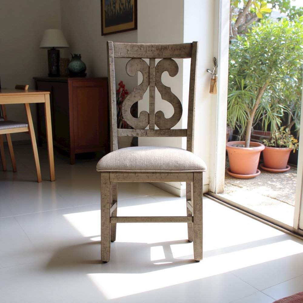 Taupe/Grey Wooden Swirl Back Side Chair Set. Picture 9