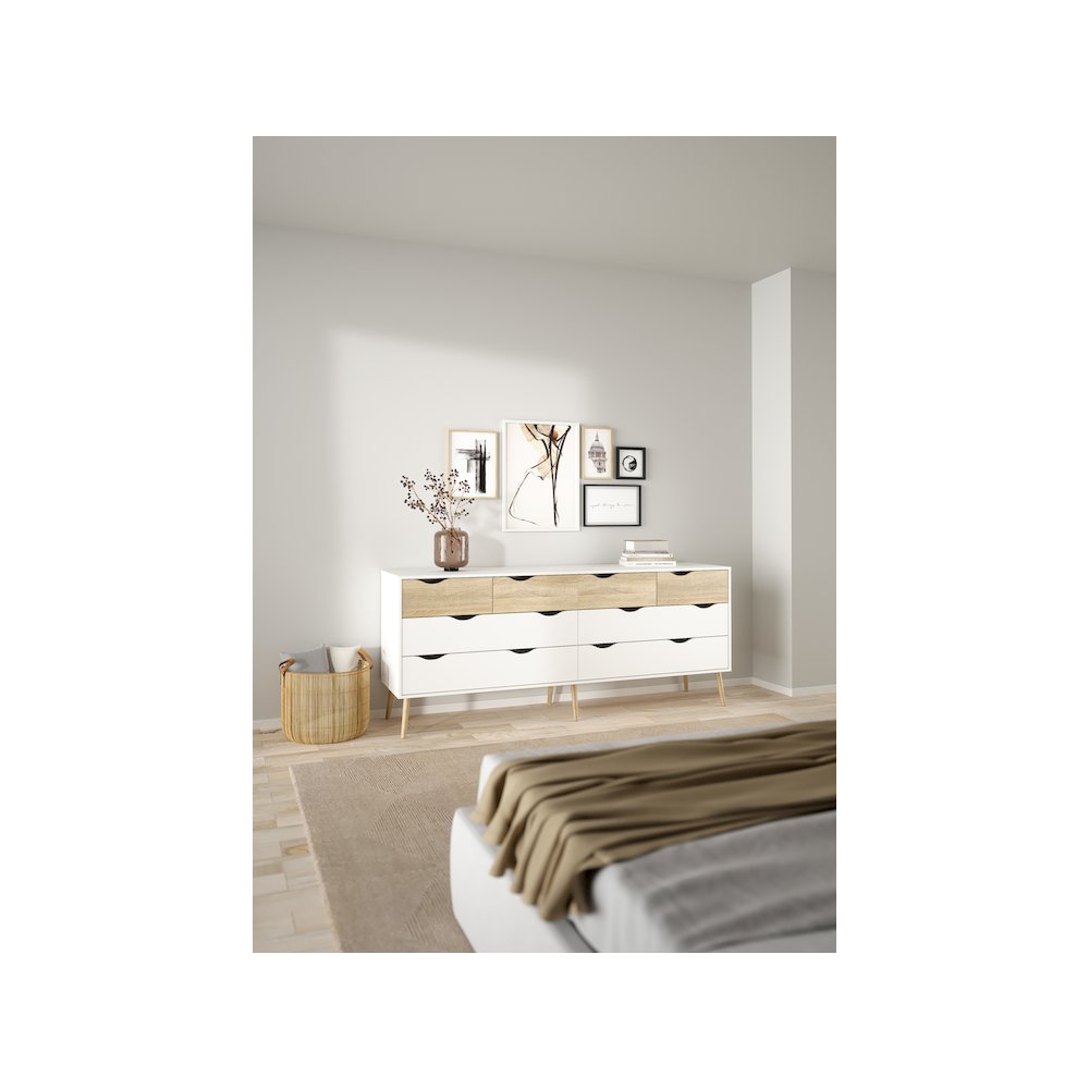 Diana 8 Drawer Double Dresser, White/Oak Structure. Picture 9