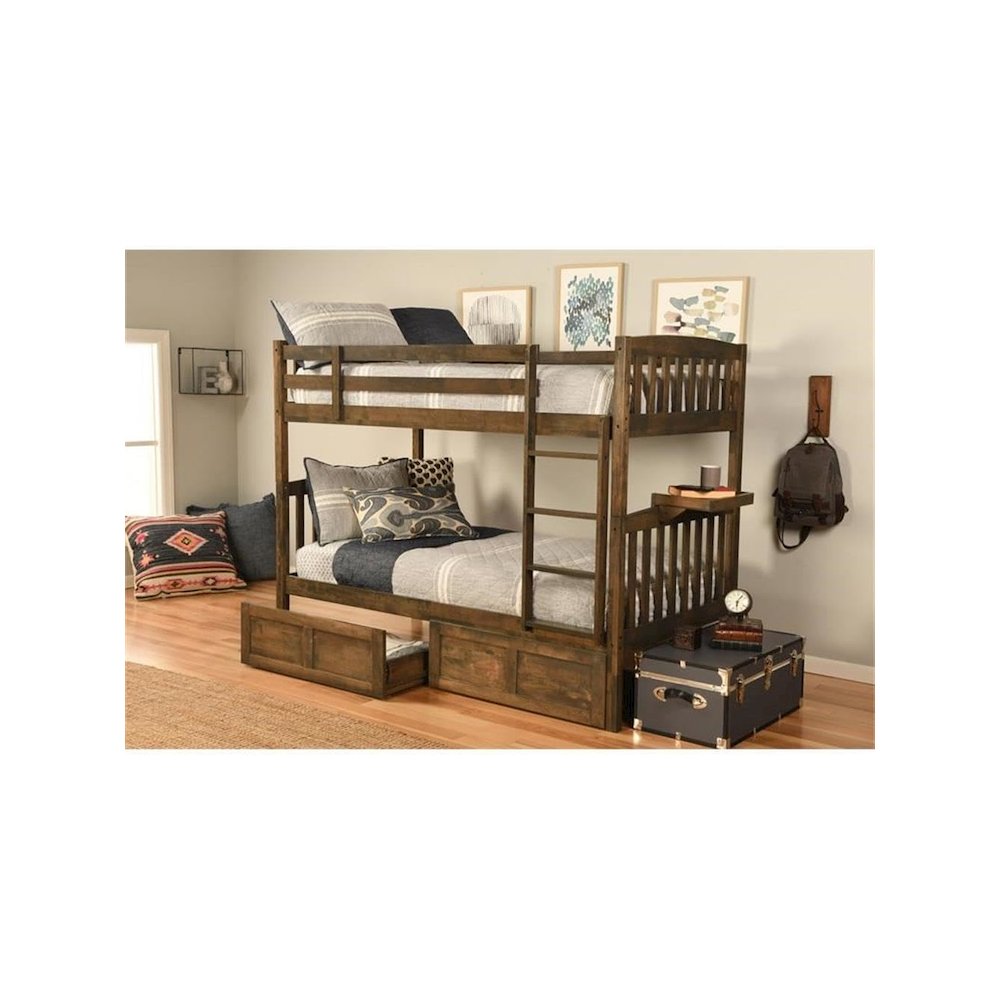 Claire Twin Wood Bunk Bed with Storage/Tray in Brown-Mattresses Not Included. Picture 8