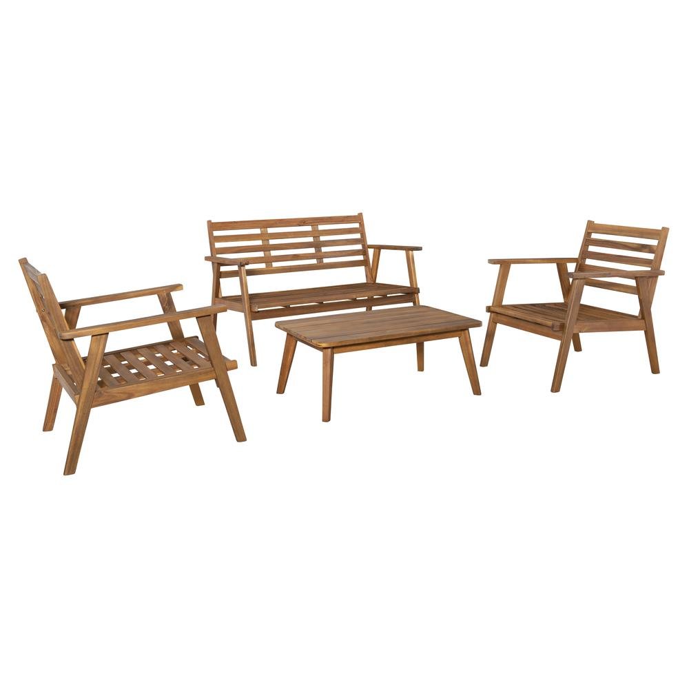 Acacia Fabric Outdoor Chat Set with Foam Cushions and Ambient Brown Finish. Picture 3