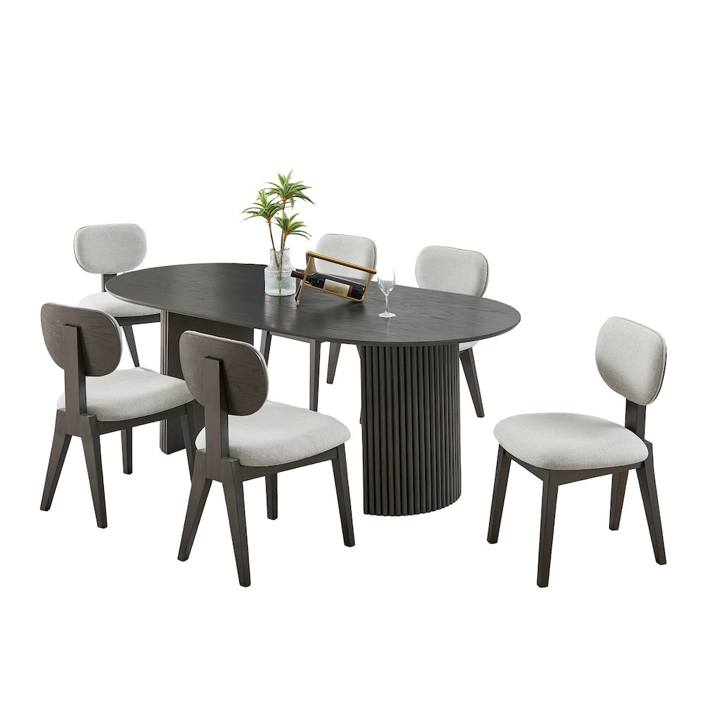Valencia 7-Piece 80" Oval Gray Oak Finish Dining Set with Dual Pedestal Base. Picture 7