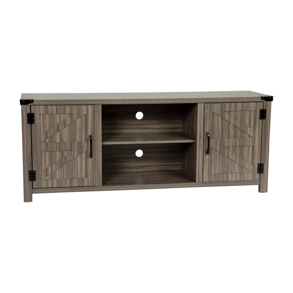 Modern Farmhouse Barn Door TV Stand - Gray Wash Oak for TV's up to 65 Inches - 59" Entertainment Center with Adjustable Shelf. Picture 1