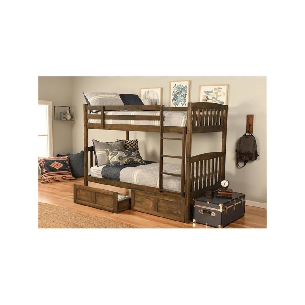 Claire Twin Wood Bunk Bed with Storage in Brown-Mattresses Not Included. Picture 5
