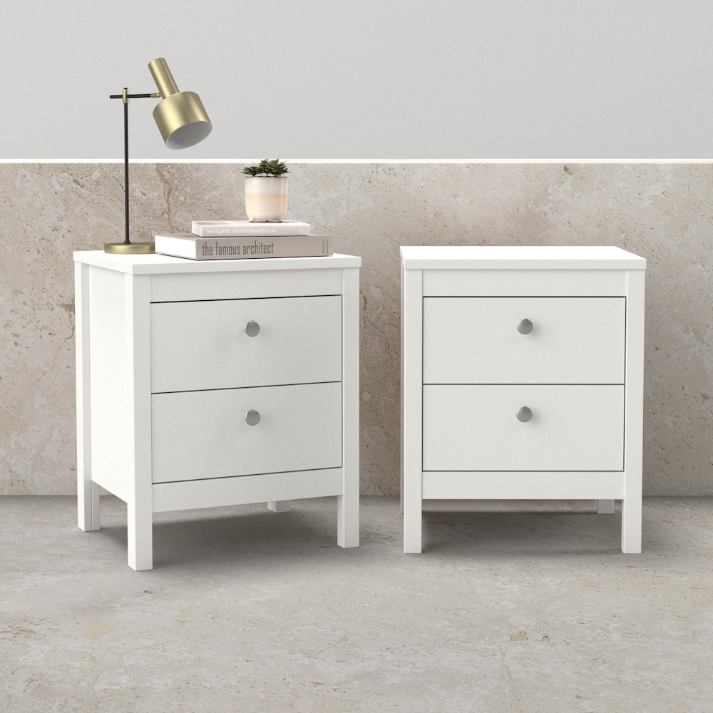 Madrid 2 Drawer Nightstand - Set of 2, White. Picture 4