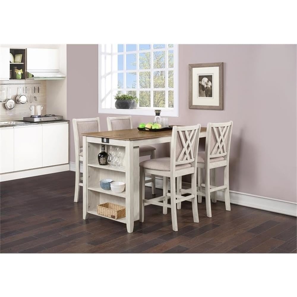 Amy 5-pc Wood Rectangle Counter Set with 4 Chairs in Beige & Brown. Picture 6