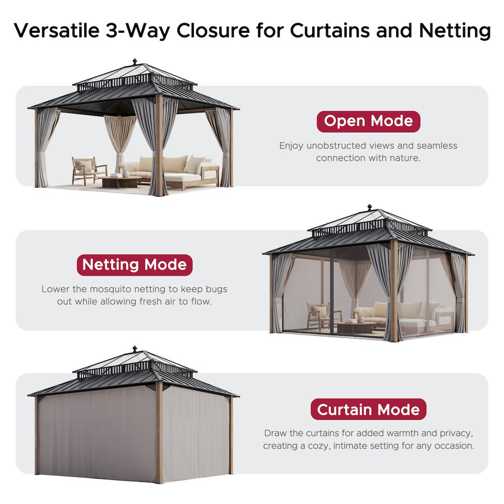 14 ft. x 12 ft. Kingston Extra-Tall, Wide Hardtop Wood Gazebo. Picture 5