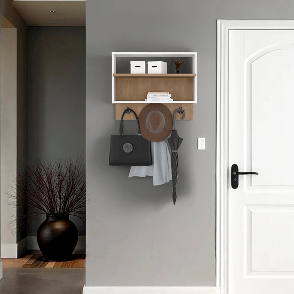 Bigler Center, Modern Wall Shelf with Hooks, Stylish Entryway or Living Room. Picture 6
