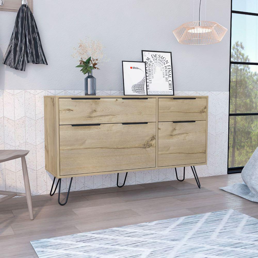 Double Dresser Skyoner, Superior Top, Hairpin Legs, Light Oak Finish. Picture 1