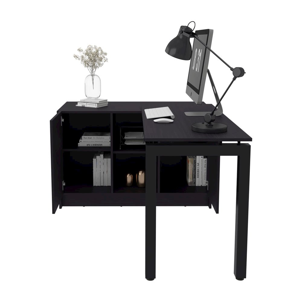 Desk Nova, Rotating L-Shaped Desk with Storage Cabinet, 2 Doors, 4 Open Shelves. Picture 3