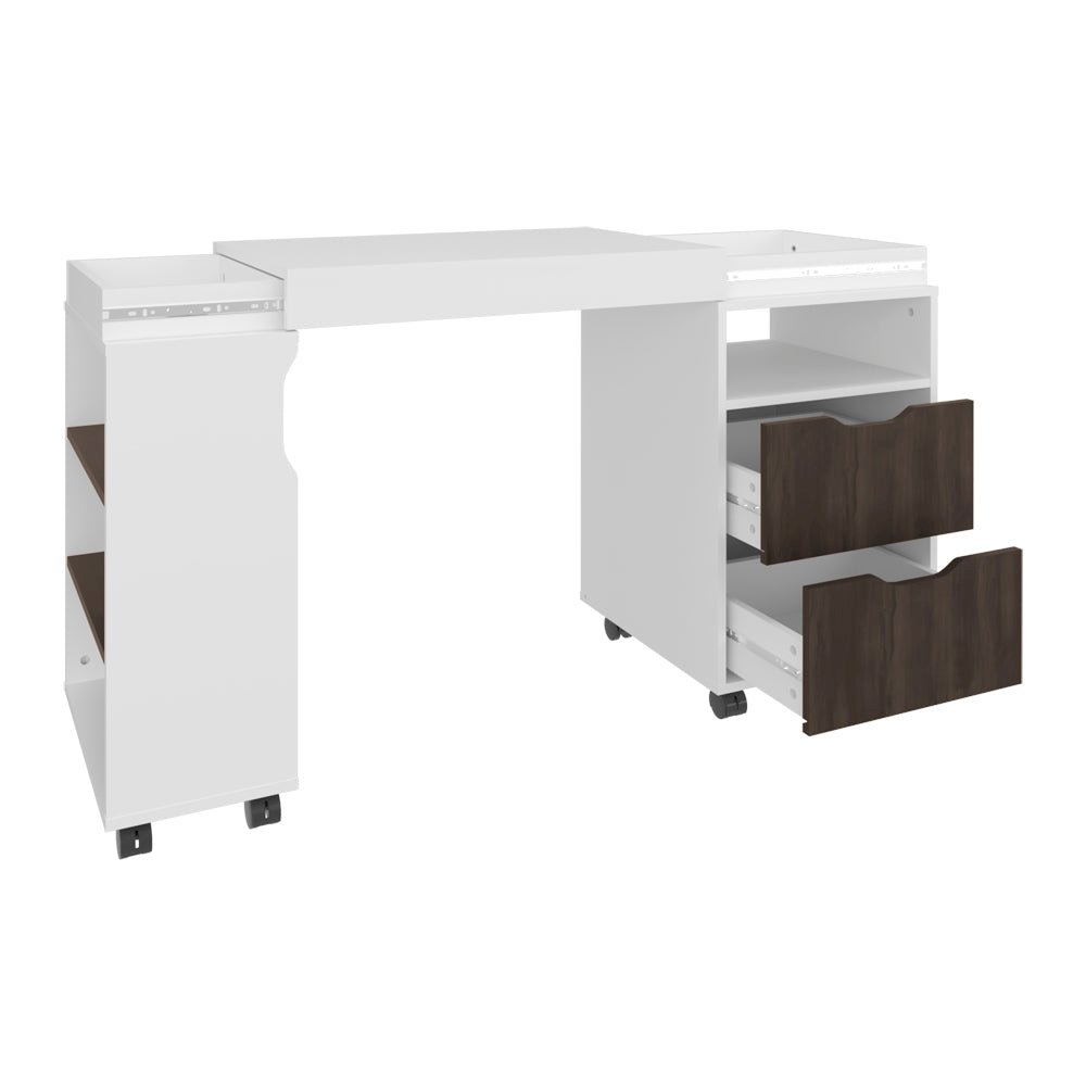 Keller Extendable Desk, White/Dark Walnut. Picture 5
