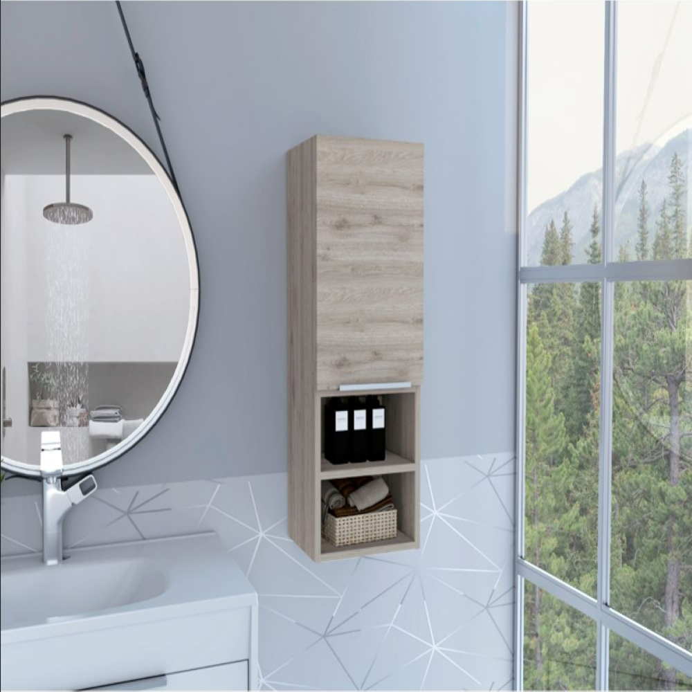 Medicine Cabinet Hazelton, Open and Interior Shelves, Light Gray Finish. Picture 1