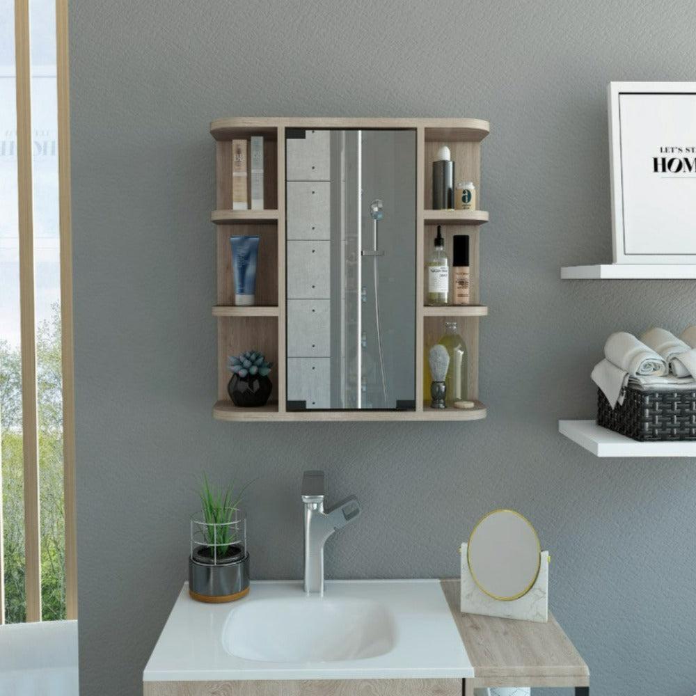 Medicine Cabinet Milano, Six External Shelves Mirror, Light Gray Finish. Picture 1