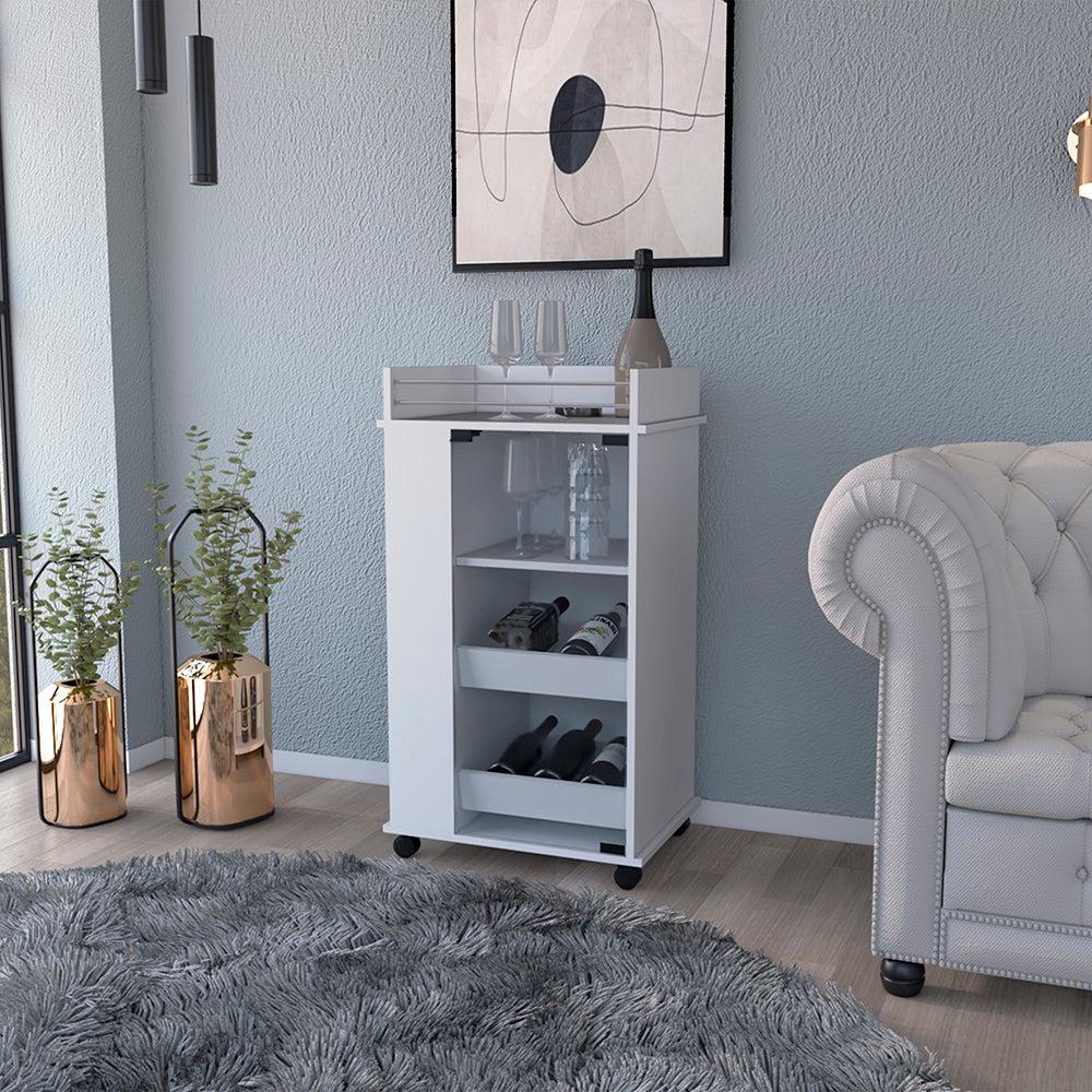 Bar Cart with Two-Side Shelves Beaver, White Finish. Picture 1