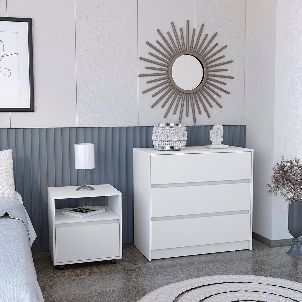 Milford 2 Piece Bedroom Set, Nightstand + Dresser, White Finish. Picture 1