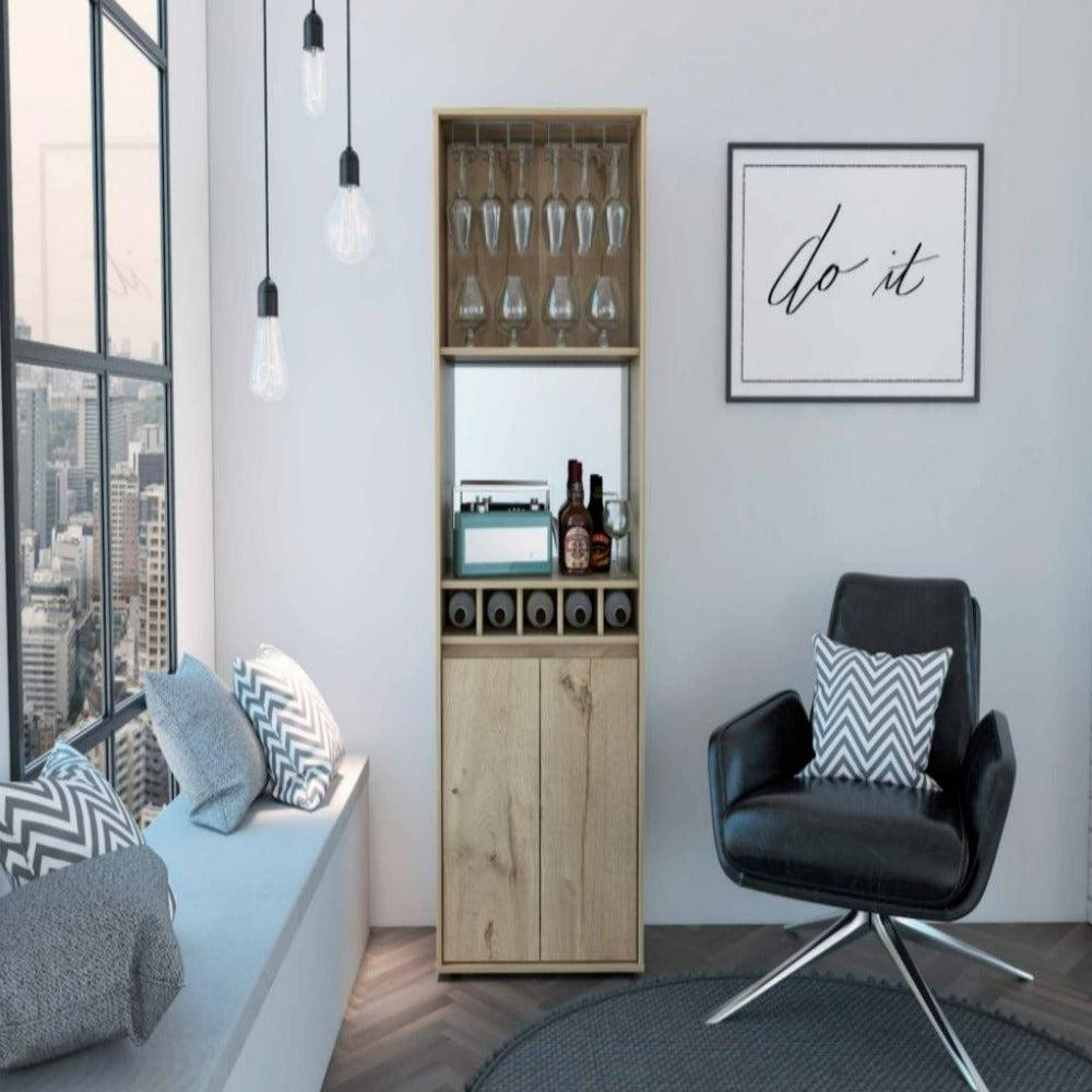 Bar Cabinet Tucson,Five Wine Cubbies, Light Oak Finish. Picture 1