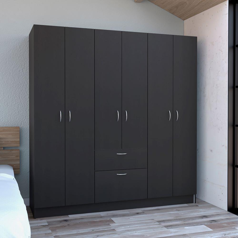 Six Doors Armoire Maya, One Drawer, Black Wengue / White Finish. Picture 1
