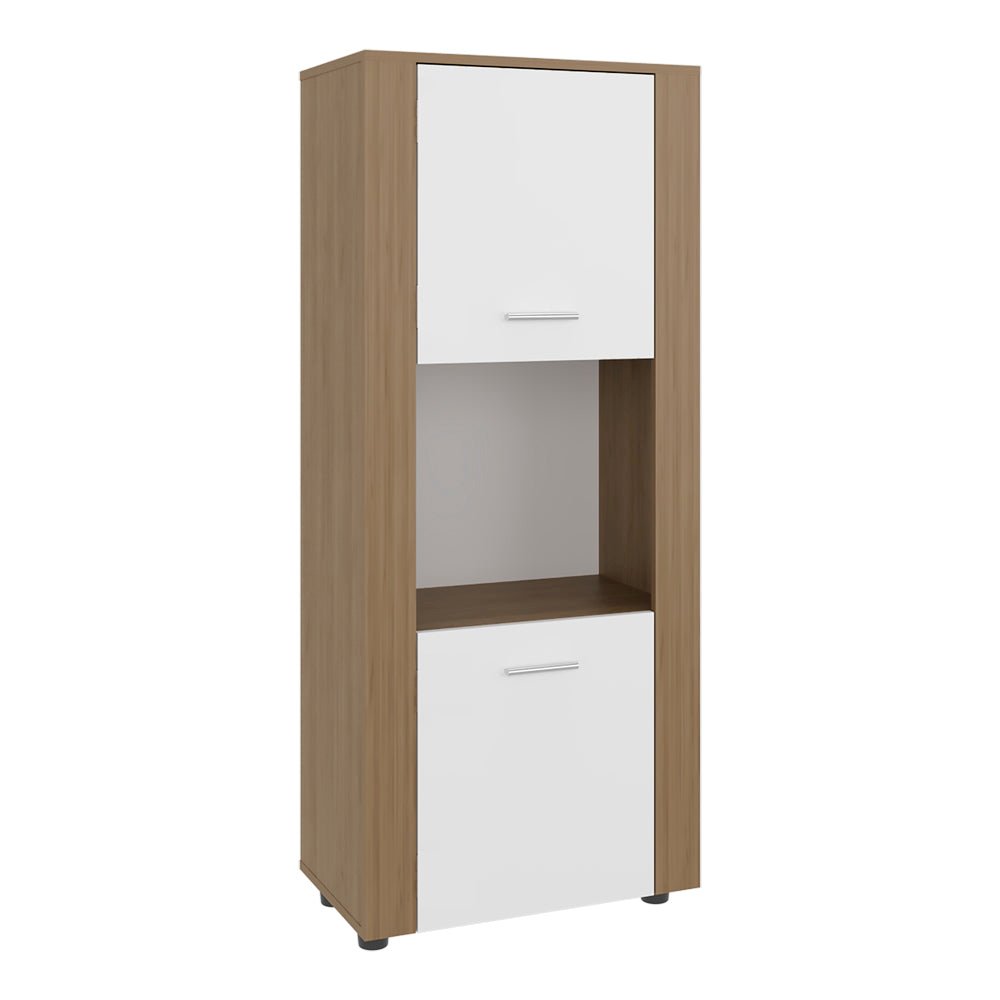 Dorneyville Modern Bookcase with Storage - White and Beige Wood Finish. Picture 3