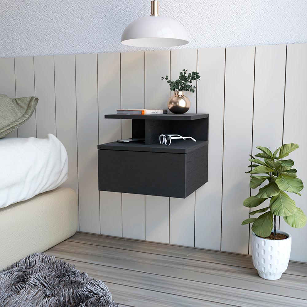 Floating Nightstand Flopini, One Drawer, Black Wengue Finish. Picture 1